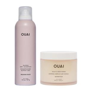 imageOUAI Melrose Place Refresh Duo  Super Dry Shampoo 45 oz  Scalp ampamp Body Scrub 88 oz for Hair Volume Skin Smoothness ampamp Signature Floral Scent
